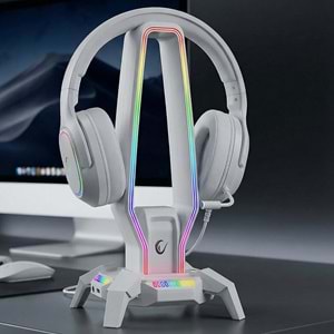 Rampage RM-H27 RGB Işıklı 3*USB 1*Type-C Beyaz 1*3.5mm Port Kulaklık Standı