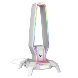 Rampage RM-H27 RGB Işıklı 3*USB 1*Type-C Beyaz 1*3.5mm Port Kulaklık Standı