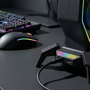 Rampage RM-H27 RGB Işıklı 3*USB 1*Type-C Siyah 1*3.5mm Port Kulaklık Standı
