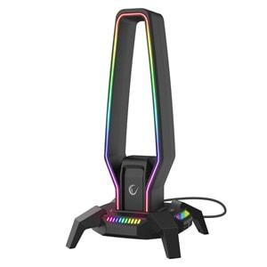 Rampage RM-H27 RGB Işıklı 3*USB 1*Type-C Siyah 1*3.5mm Port Kulaklık Standı