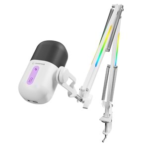 Rampage ARPEJ Beyaz RGB Standlı Ses Göstergeli USB Masaüstü Oyuncu Mikrofonu