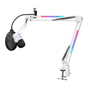 Rampage ARPEJ Beyaz RGB Standlı Ses Göstergeli USB Masaüstü Oyuncu Mikrofonu