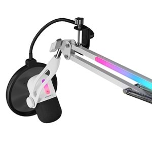 Rampage ARPEJ Beyaz RGB Standlı Ses Göstergeli USB Masaüstü Oyuncu Mikrofonu