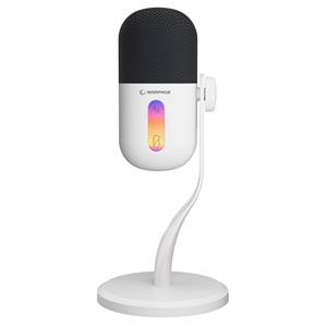 Rampage ARPEJ Beyaz RGB Standlı Ses Göstergeli USB Masaüstü Oyuncu Mikrofonu