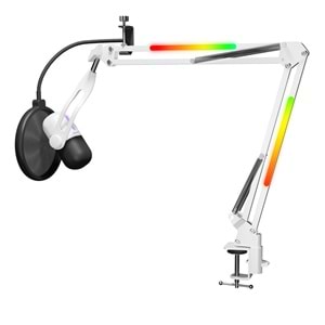 Rampage ARPEJ Beyaz RGB Standlı Ses Göstergeli USB Masaüstü Oyuncu Mikrofonu