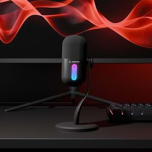 Rampage ARPEJ Siyah RGB Standlı Ses Göstergeli USB Masaüstü Oyuncu Mikrofonu