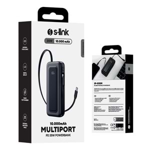 S-link IP-G10M 10000mAh PD35W Makaralı Siyah LCD Taşınabilir Pil Şarj Cihazı Powerbank