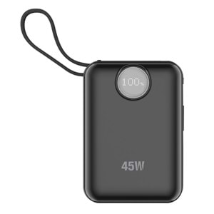 S-Link G450 20000mAh PD45W QC3.0 Dahili Kablolu LCD Ekranlı Siyah Taşınabilir Şarj Cihazı Powerbank
