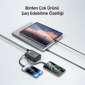 S-Link G450 20000mAh PD45W QC3.0 Dahili Kablolu LCD Ekranlı Siyah Taşınabilir Şarj Cihazı Powerbank