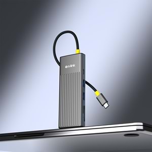 S-link SW-U708 7 in 1 Gri Metal 4K 60Hz HDMI 100W PD 2xUSB 3.2 1xType-C Data SD/TF Type-C Hub Adaptör
