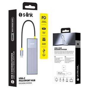 S-link SW-U708 7 in 1 Gri Metal 4K 60Hz HDMI 100W PD 2xUSB 3.2 1xType-C Data SD/TF Type-C Hub Adaptör