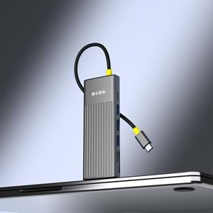 S-link SW-U709 9 in 1 Gri Metal 4K 60Hz HDMI 100W PD, RJ45 Gigabit, 3xUSB 3.2, SD/TF Type-C Hub Adaptör
