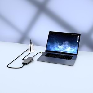 S-link SW-U709 9 in 1 Gri Metal 4K 60Hz HDMI 100W PD, RJ45 Gigabit, 3xUSB 3.2, SD/TF Type-C Hub Adaptör