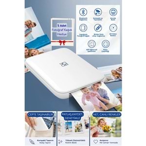 Hanin MT53 Taşınabilir Kablosuz Bluetooth Mini Fotoğraf Yazıcı 5 Kağıt Hediyeli