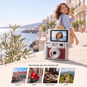 Everest ADK1983 Kahve 2K QHD 1.47 İnç Mini Retro Dijital Kamera