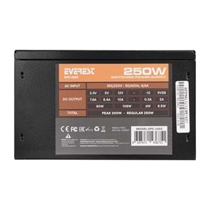 Everest EPS-1455 PEAK 250W 12CM Fanlı 2 Adet SATA Power Supply Outlet