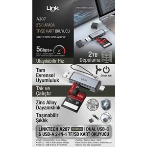 LinkTech A207 USB-A / USB-C Çok Fonksiyonlu Hafıza Kart Okuyuculu Dönüştürücü