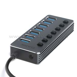 Dark 7 Port USB 3.0 Hub ve 1 Port Yüksek Hızlı Şarj Adaptörlü USB Çoklayıcı