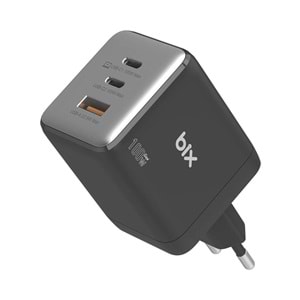 BIX BX3P102G 100W GaN Şarj Aleti 3 Portlu USB-C USB-A PD 3.0 Hızlı Şarj Adaptörü