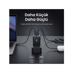 BIX BX3P102G 100W GaN Şarj Aleti 3 Portlu USB-C USB-A PD 3.0 Hızlı Şarj Adaptörü