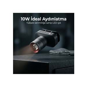 BIX BXT1FL Şarj Edilebilir 10W Kafa Feneri 750 Lümen 2500 mAh 4 Işık Modlu LED Kafa Lambası Siyah