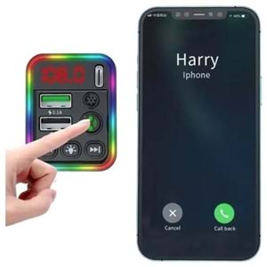 Concord C-617 Bluetooth 5.1 2xUSB Desteği Çift 5V 3.1A RGB Bluetooth Fm Transmitter