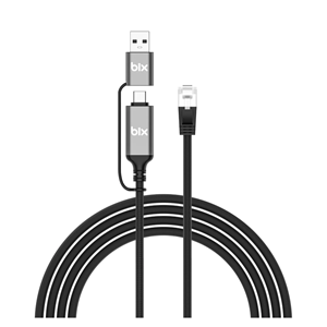 Bix Type-C & USB-A to RJ45 Ethernet Dönüştürücü 1000Mbps Gigabit Thunderbolt 5 CAT6 Kablo 1.5 Metre
