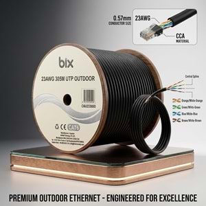BİX C6U23305O-1 305 Metre CAT6 Outdoor UTP 23AWG CCA 4Pair 0.57mm PVC+PE Ethernet Kablo