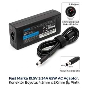 Fast CUADP044 Dell Yeni Nesil 19.5V 3.33A 65W 4.5x3.0mm İnce İğne Uçlu Uyumlu Adaptör Şarj Aleti