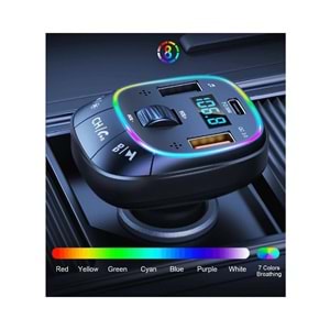LinkTech Fm Transmitter - Linktech GF17 Premium 48W Üç Girişli 5.0 Bluetooth Fm Transmitter - Rgb Çakmaklıktan Müzik Dinleme