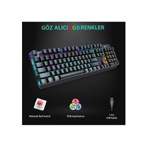 Lecoo GK301-RD-SW RGB Mekanik Oyuncu Klavyesi Red Switch Gaming Klavye