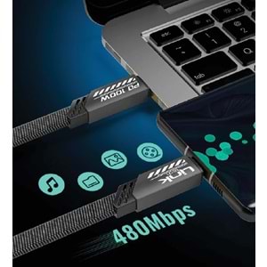 LinkTech K472 Gold Mecha Stil 1.2 Metre 100W Type C to Type C PD Hızlı Şarj Kablosu