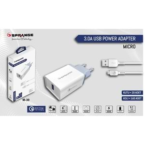 Sprange M-30 23W 5V 3A QC3.0 Micro USB Telefon Şarj Aleti Seti Beyaz