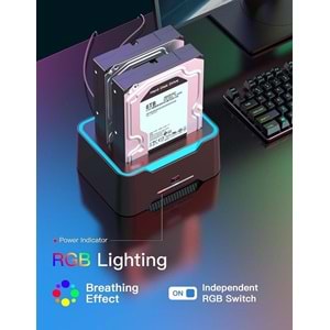 NBTech NB-2395 USB 3.0 Çift Yuvalı Klonlama Destekli RGB SATA HDD SSD Docking Station