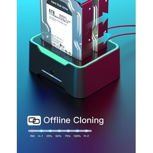 NBTech NB-2395 USB 3.0 Çift Yuvalı Klonlama Destekli RGB SATA HDD SSD Docking Station