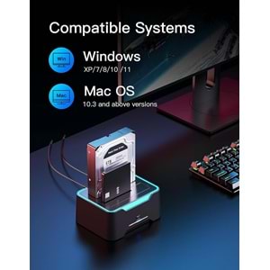 NBTech NB-2395 USB 3.0 Çift Yuvalı Klonlama Destekli RGB SATA HDD SSD Docking Station