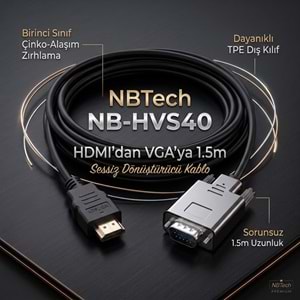 NBTech NB-HVS40 HDMI to VGA 1.8m Sessiz Çevirici Kablo