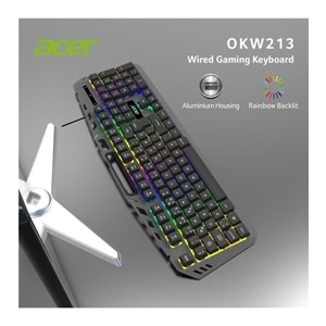 Acer OKW213 Siyah Rgb Rainbow Backlit Gaming Keyboard Rainbow (Kablo 1.5mt)