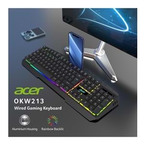 Acer OKW213 Siyah Rgb Rainbow Backlit Gaming Keyboard Rainbow (Kablo 1.5mt)