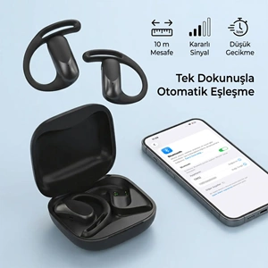 Bix OWS2 Bluetooth 5.4 Ergonomik Ear Hook Esnek Kulak Kancalı Kablosuz Kulaklık - Siyah