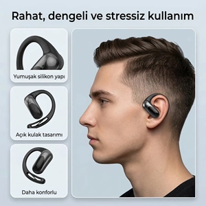 Bix OWS2 Bluetooth 5.4 Ergonomik Ear Hook Esnek Kulak Kancalı Kablosuz Kulaklık - Siyah