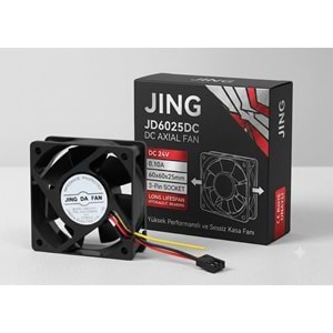 JING JD6025DC DC 24V 0.10A 60x60x25mm 3 Pin Soketli Kasa Fanı Kutulu