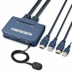 NBTech NB-2845 2 Port HDMI KVM Switch USB - 2 PC 1 Monitör Klavye Mouse Kontrol Çoklayıcı