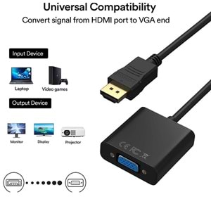 NBTech NB-1240 Dijital HDMI to VGA 30cm Görüntü Çevirici Aparat Siyah