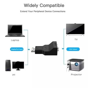 NBTech NB-1321 Display Port to Vga Çevirici, DP to VGA, Display to VGA Görüntü Aktarıcı Çevirici, Dönüştürücü