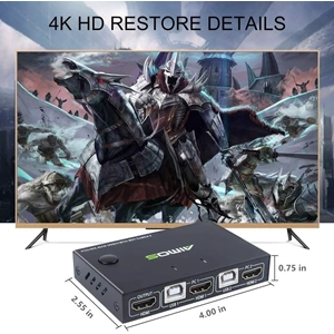 NBTech NB-2840 2.0v 4K HDMI KVM Switch, Manuel 2 Port HDMI KVM Switch, 2 Kasa 1 Monitör HDMI Switch