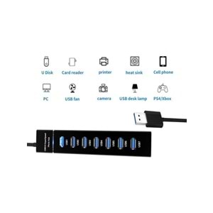 NBTech NB-307 USB Hub, 7 Port USB 3.0 Çoklayıcı, USB Çoklayıcı Siyah