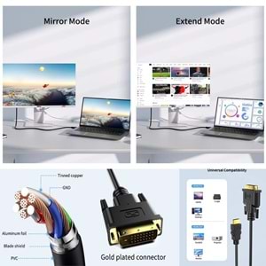 NBTech NB-4105 1.8m Hdmi to Dvi (24+1) Çift Yönlü Görüntü Kablosu, Dvi to HDMI Kablo, HDMI to DVi Kablo (Ses Aktarmaz, Max 75hz)