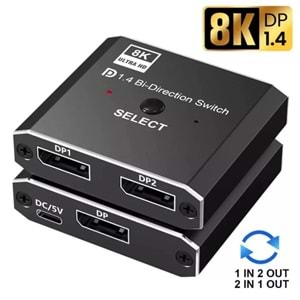 NBTech NB-4284 8K DisplayPort Kumandalı Çift Yönlü Çoklayıcı Switch Splitter (2 PC-1 Monitör)