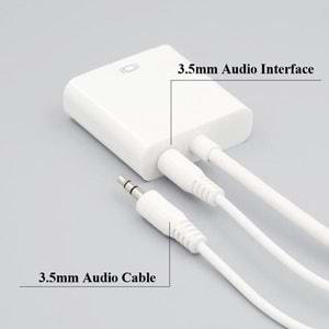 NBTech NB-4307 Mini HDMI To VGA Çevirici Dönüştürücü, Ses Çıkışı Destekli